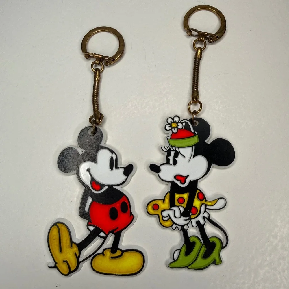 Vintage Disney Mickey and Minnie Mouse Keychain Set Walt Disney Productions
